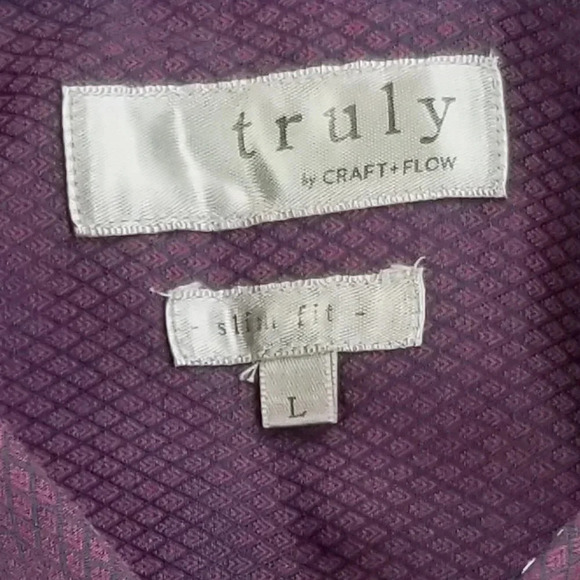 Truly Slim Fit Size Large Men's Burgundy Black Diamond Pattern Long Sleeve Shirt - Picture 3 of 7